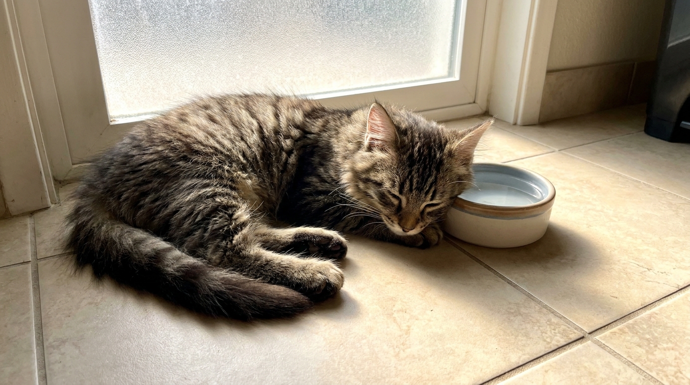 Mon chat se cachait dans la salle de bain à chaque canicule : le jour où le vétérinaire a regardé sa gamelle, j’ai compris l’erreur que je répétais tous les étés